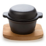 Garlic Prawn Pot- Cast Iron  With Rectangular Wood Base